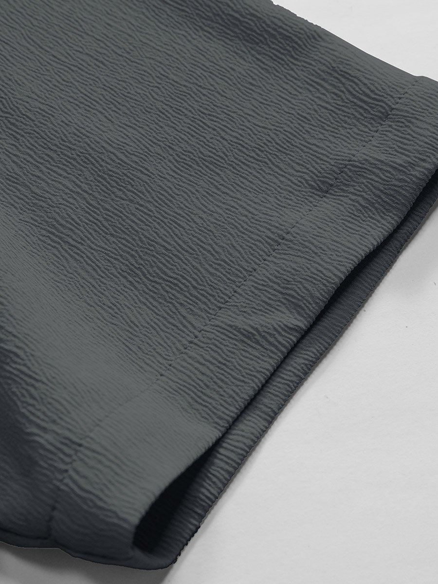 Men Grey Mandarin Collar Short Sleeve Shirt