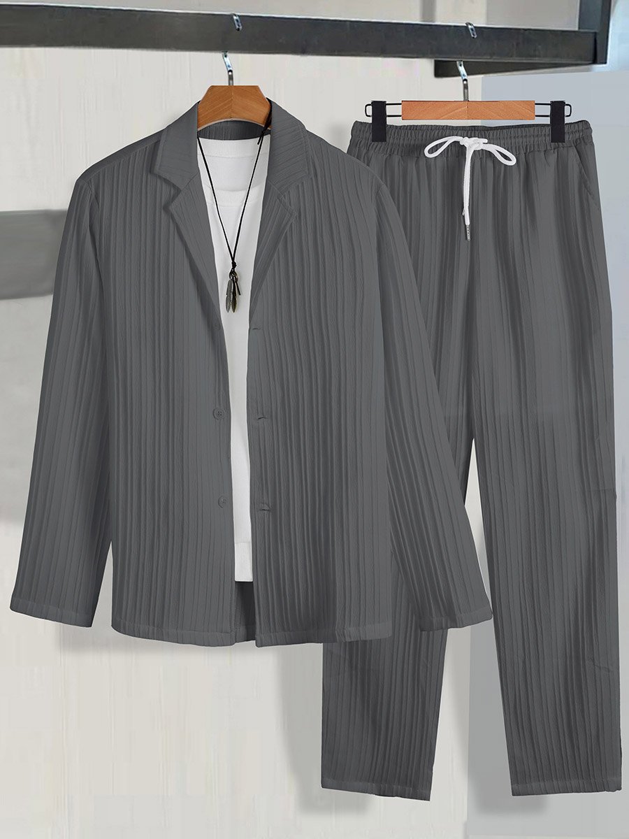 Men Grey Textured Blazer and Trousers Co-Ords