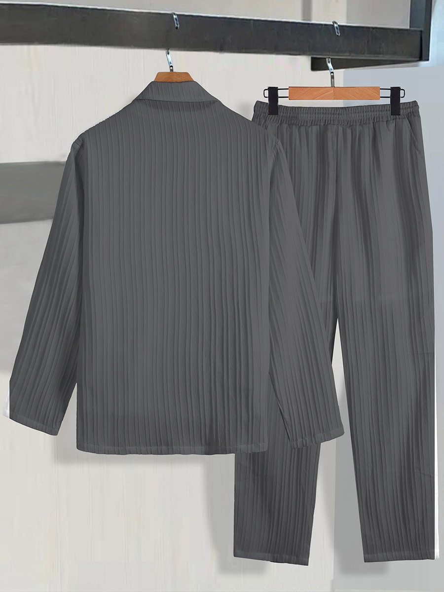 Men Grey Textured Blazer and Trousers Co-Ords