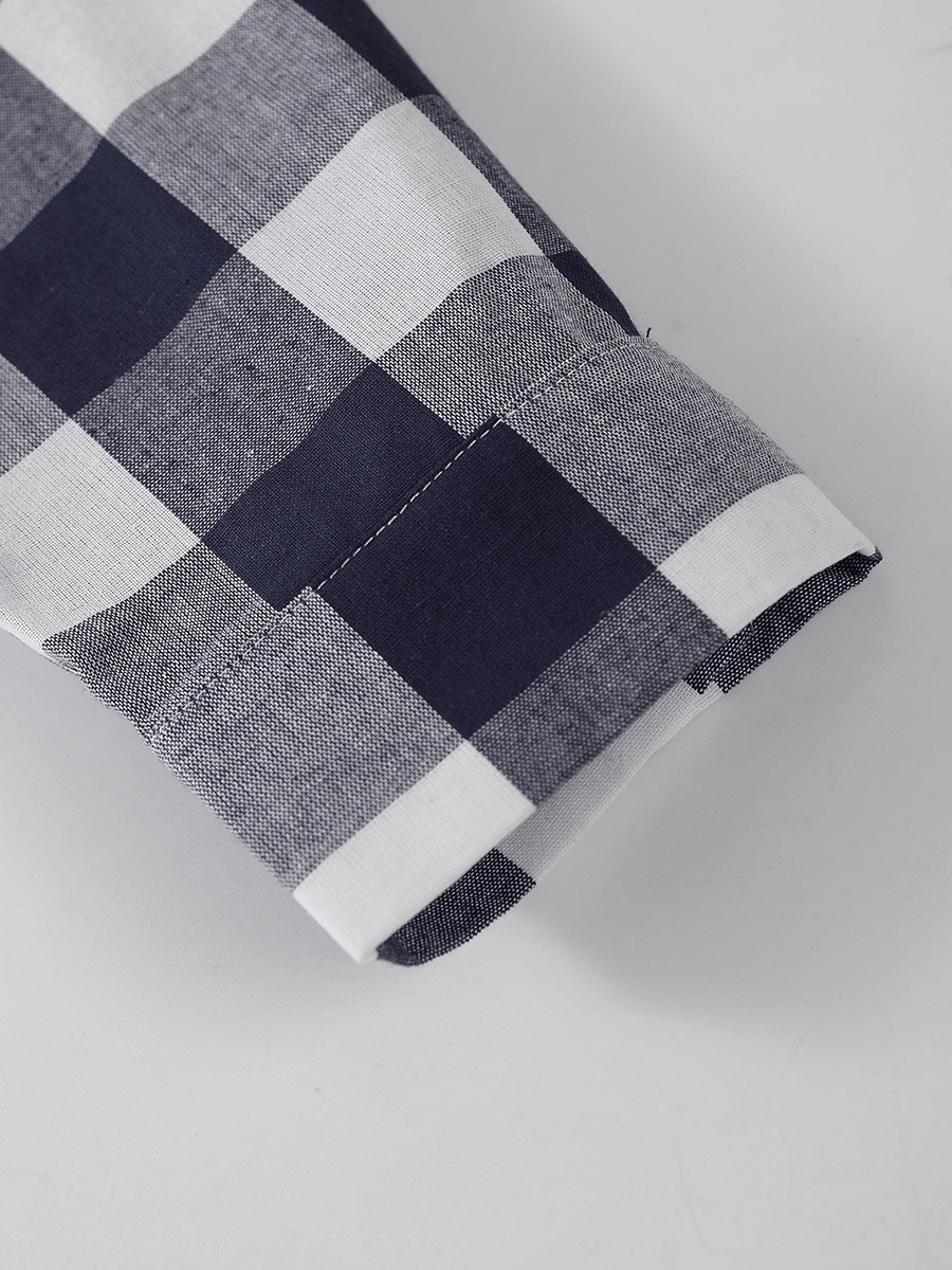 Men Navy Blue Checked Long Sleeve Shirt