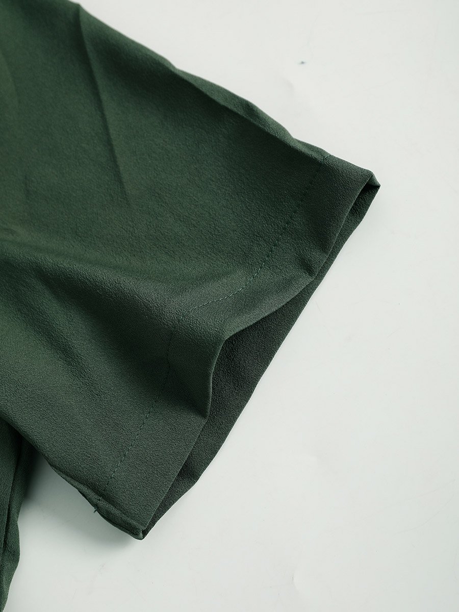 Men Dark Green Mandarin Collar Short Sleeve Shirt