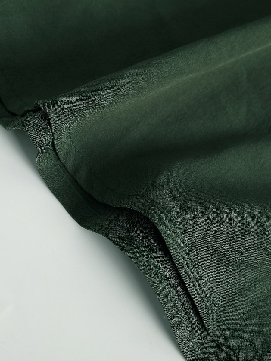 Men Dark Green Mandarin Collar Short Sleeve Shirt