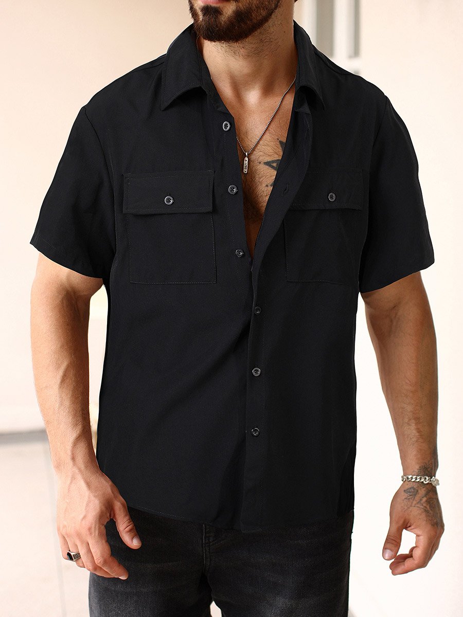 Men Black Short Sleeve Utility Shirt