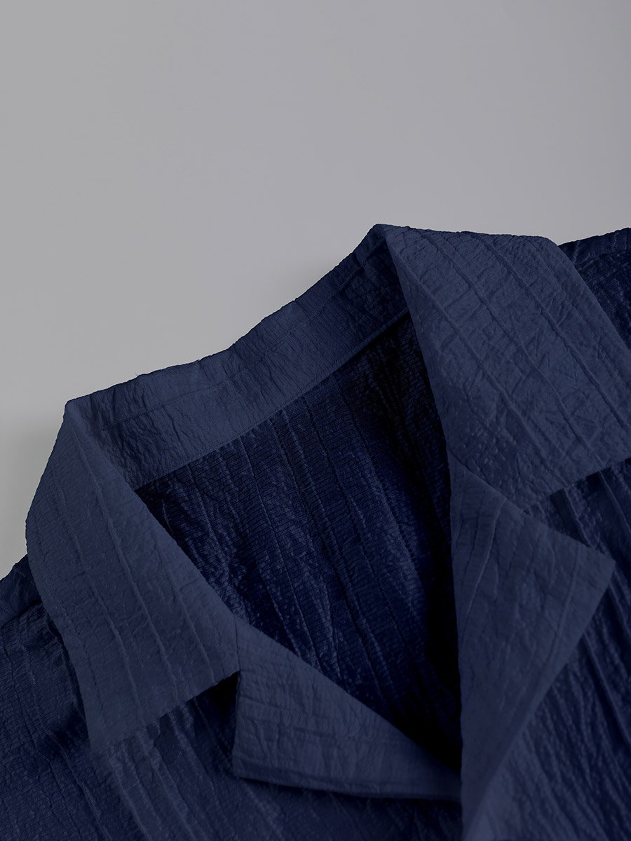 Men Navy Blue Textured Short Sleeve Shirt