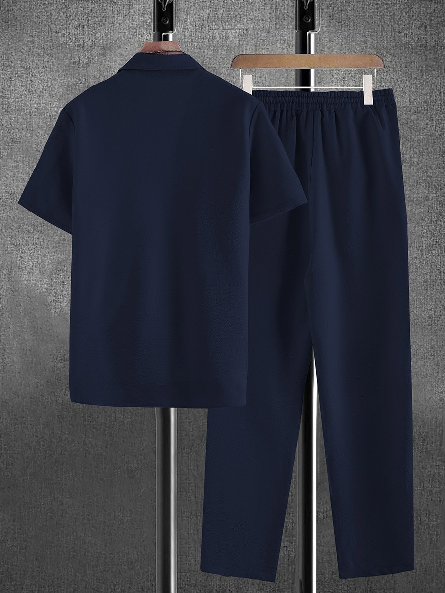 Men Navy Blue Relaxed Shirt and Trousers Co-Ords