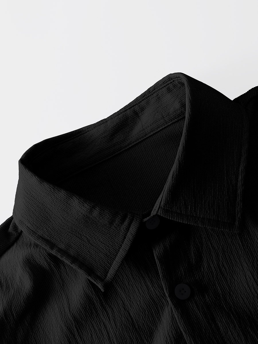 Men Black Textured Shirt and Pants Co-Ords