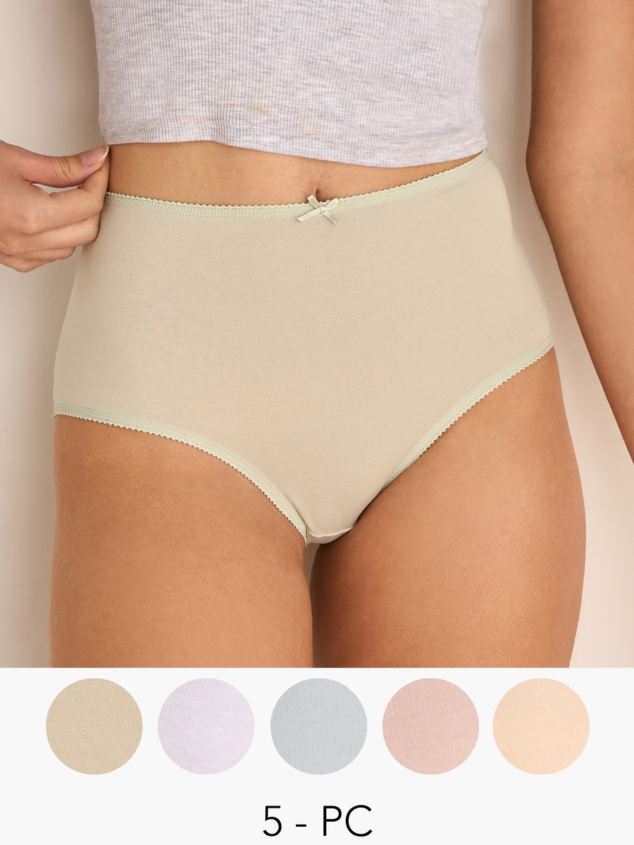 Set of 5 - High Waist Full Briefs with Bow