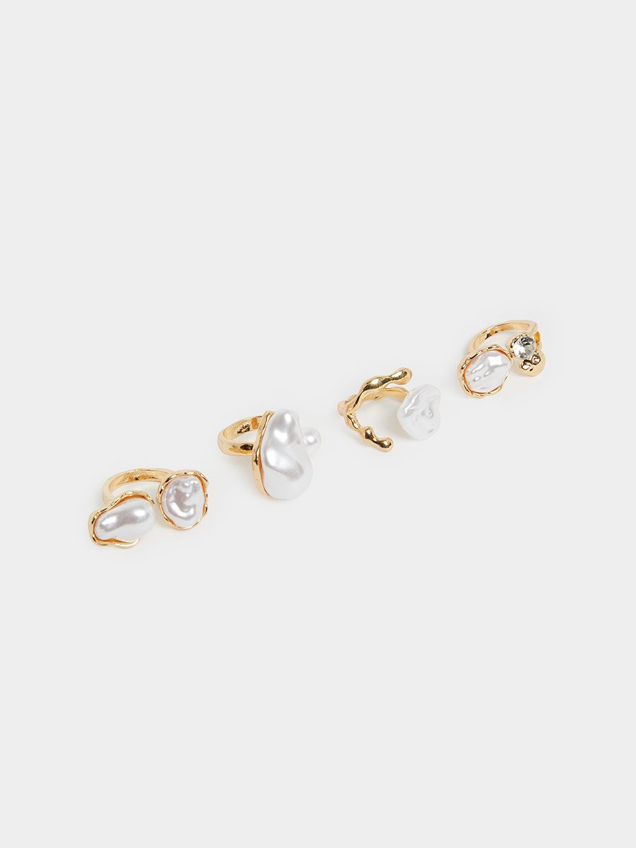 Pack of 4 - Gold Tone Faux Pearl Rings