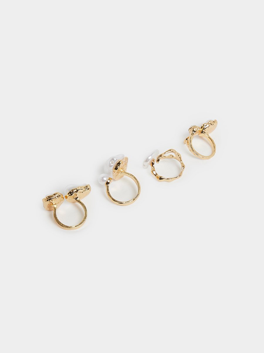 Pack of 4 - Gold Tone Faux Pearl Rings
