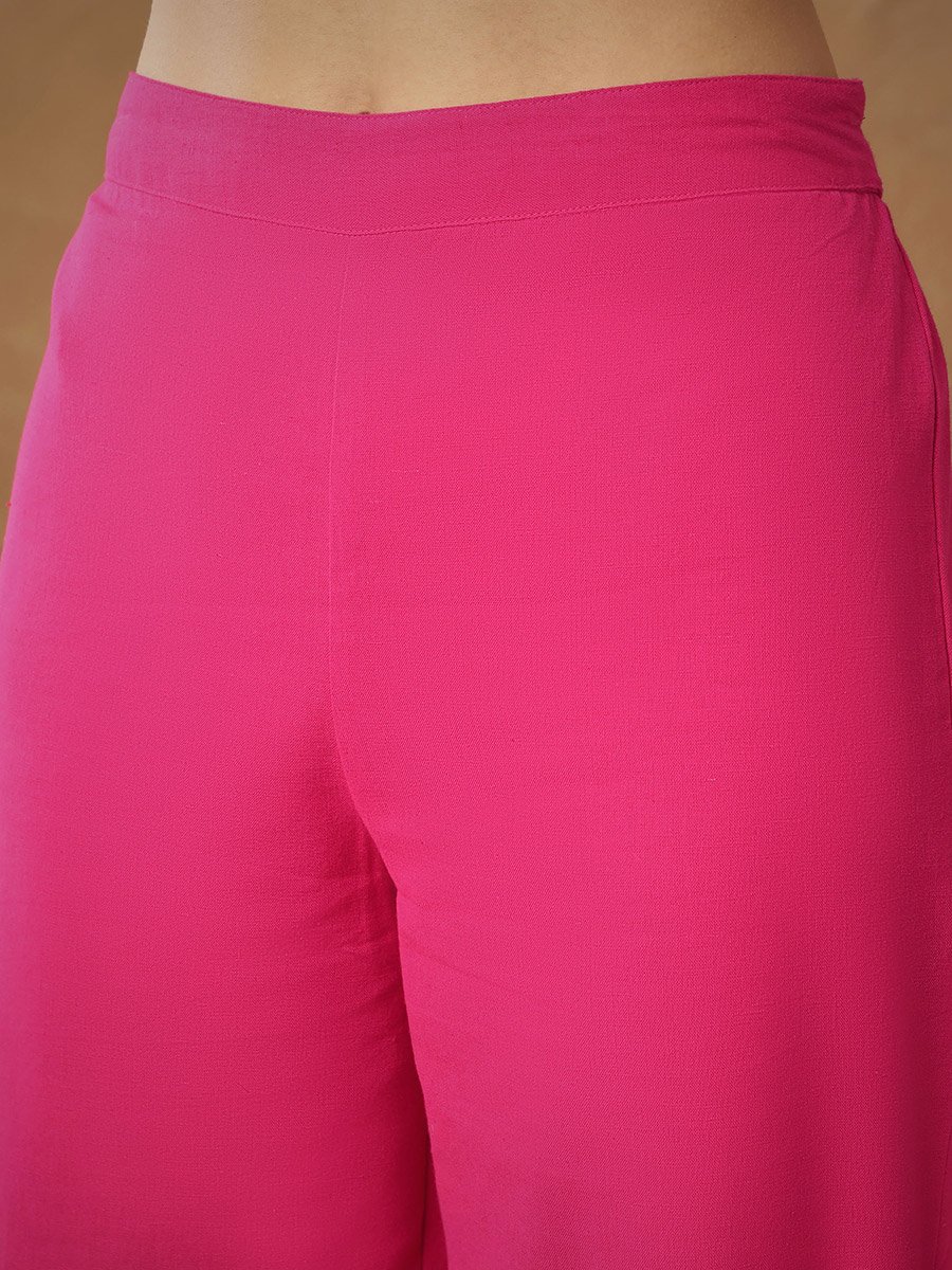 Fuchsia Embroidered Kaftan, Cami and Straight Pants Set