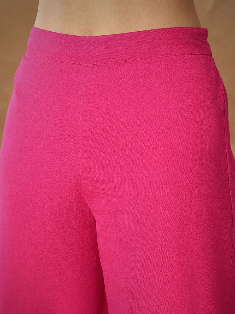 Fuchsia Embroidered Kaftan, Cami and Straight Pants Set