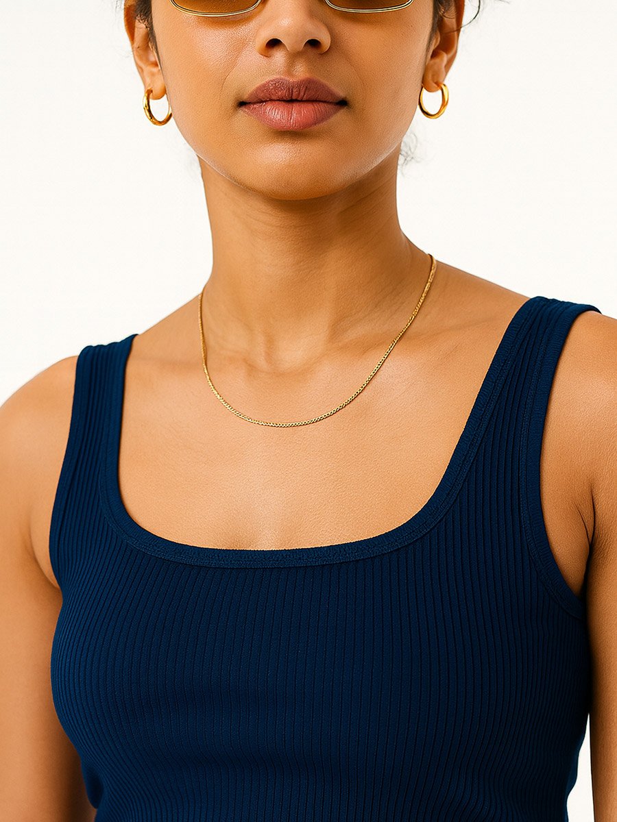 Women Navy Blue Rib Sleeveless Top