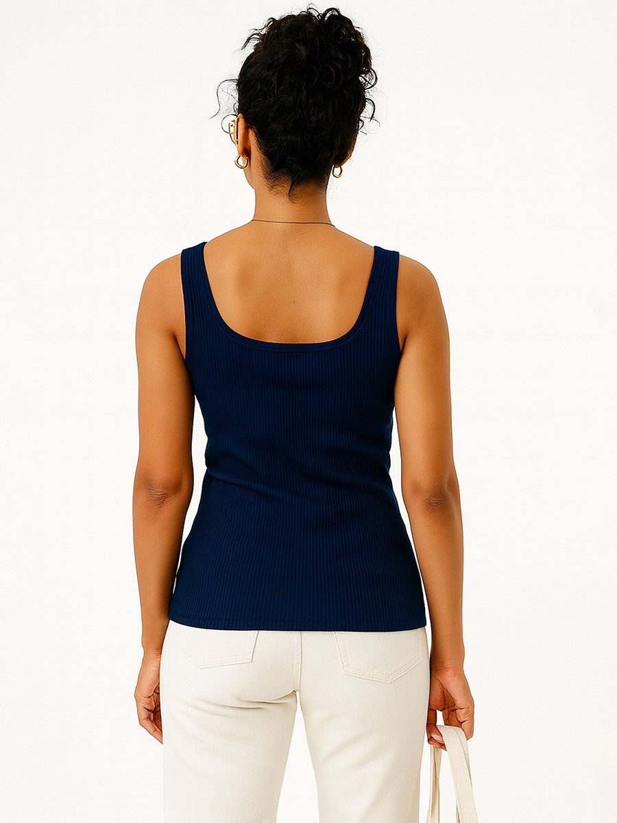 Women Navy Blue Rib Sleeveless Top