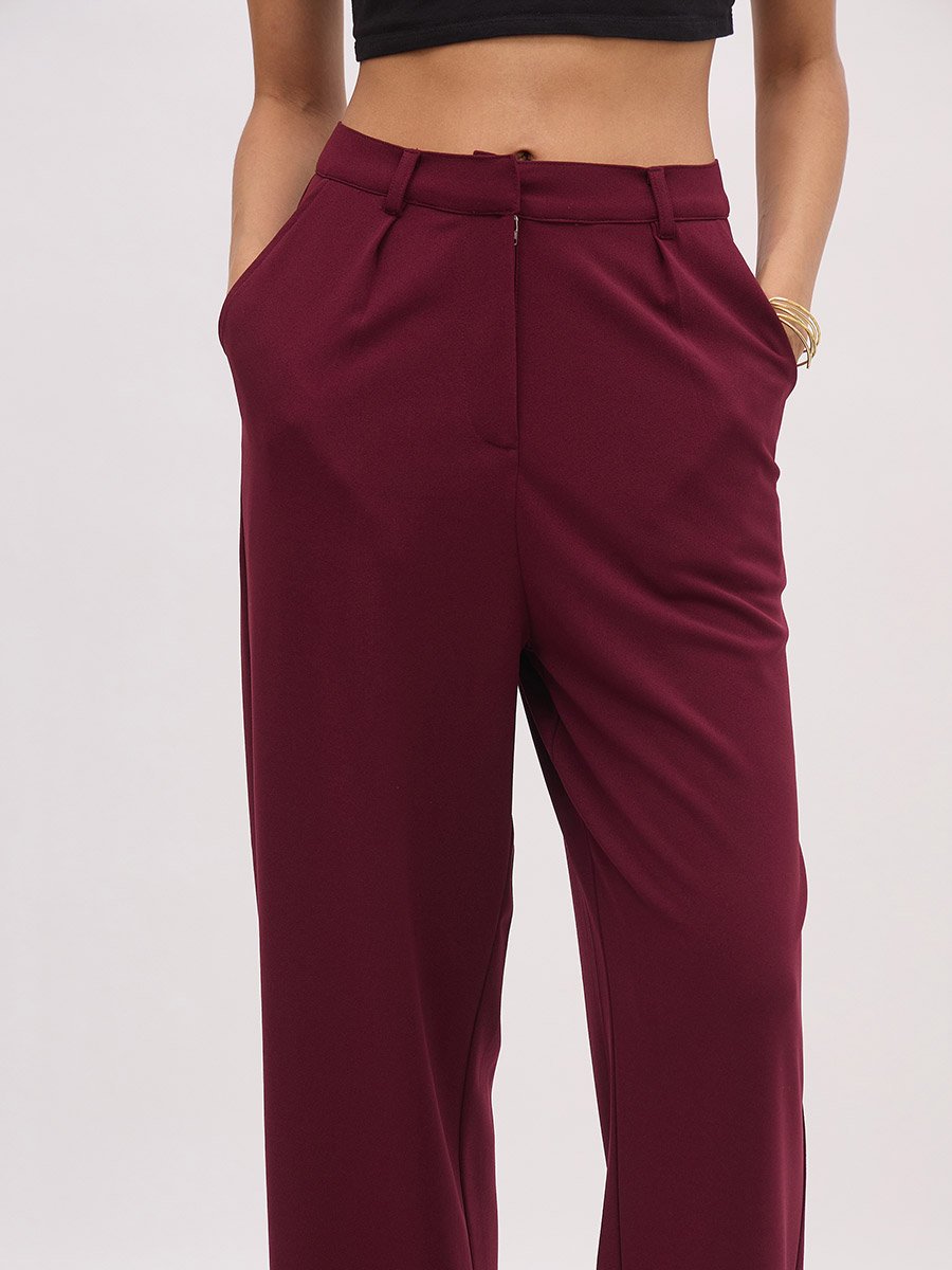 Burgundy Square Neck Waistcoat and Pants Co-Ords Set