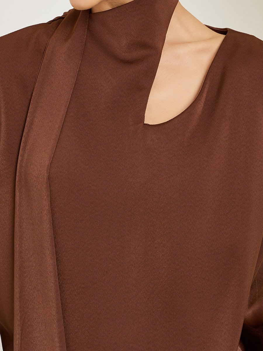Women Brown Asymmetric Neck Blouse