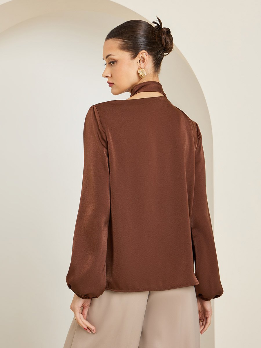Women Brown Asymmetric Neck Blouse