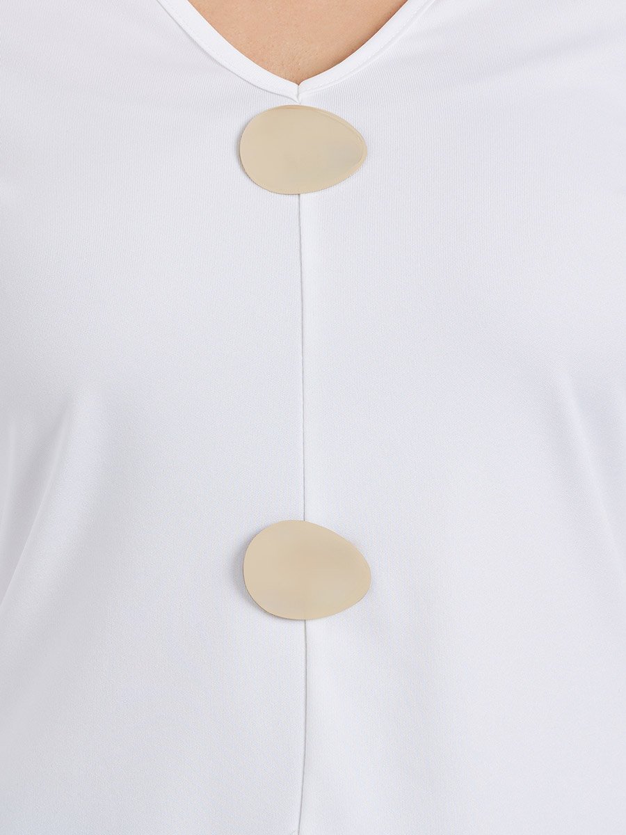 Women White Long Sleeve Blouse with Buckle Detail