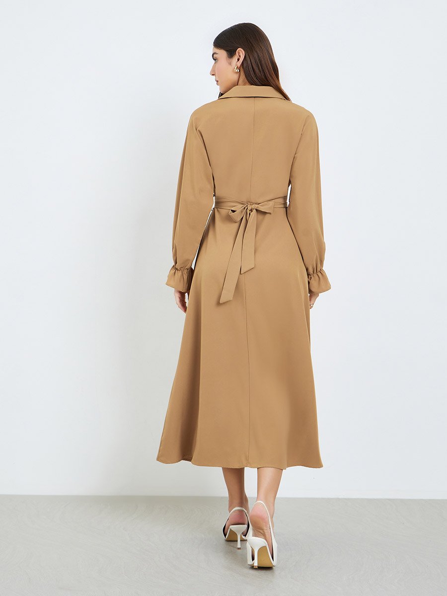 chinese dress ladies Threadbare Women's Khaki Green 2-in-1 Jersey Poplin Mix Square Neck Long  Sleeve Dress main image 0