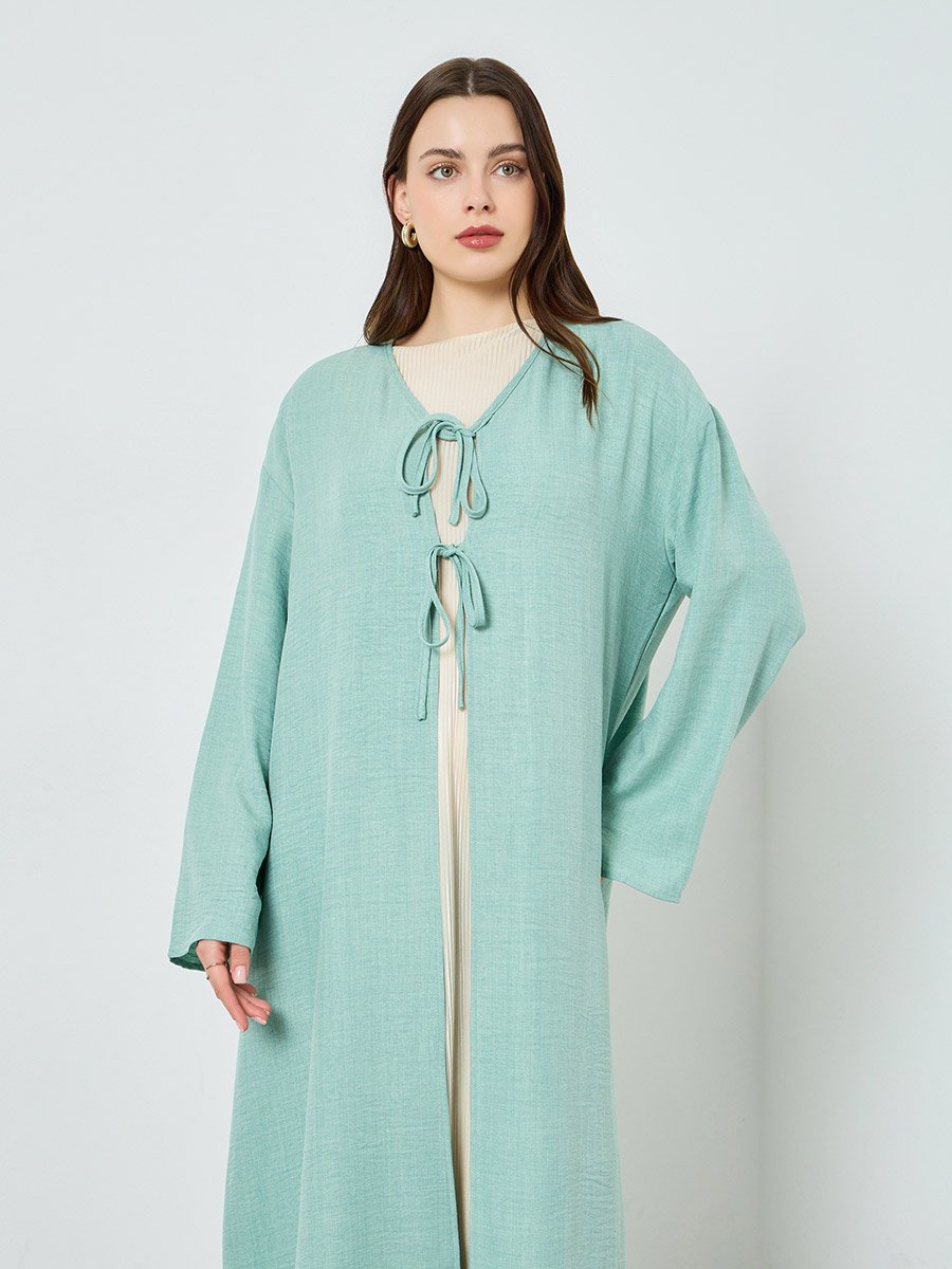 Women Green Front Double-Tie Kimonos