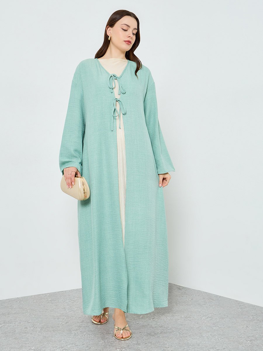 Women Green Front Double-Tie Kimonos