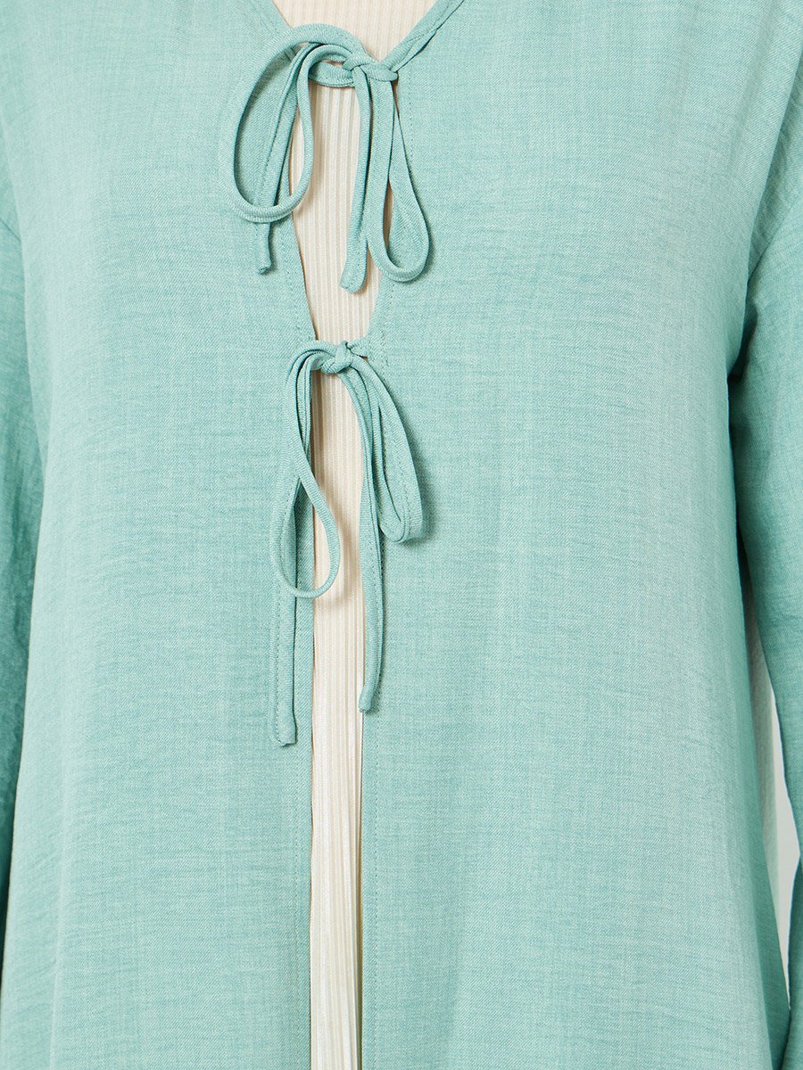 Women Green Front Double-Tie Kimonos