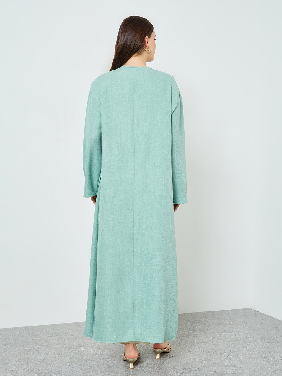 Women Green Front Double-Tie Kimonos