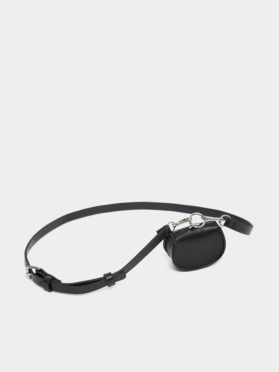 Women Black Faux Leather Belt with Pouch