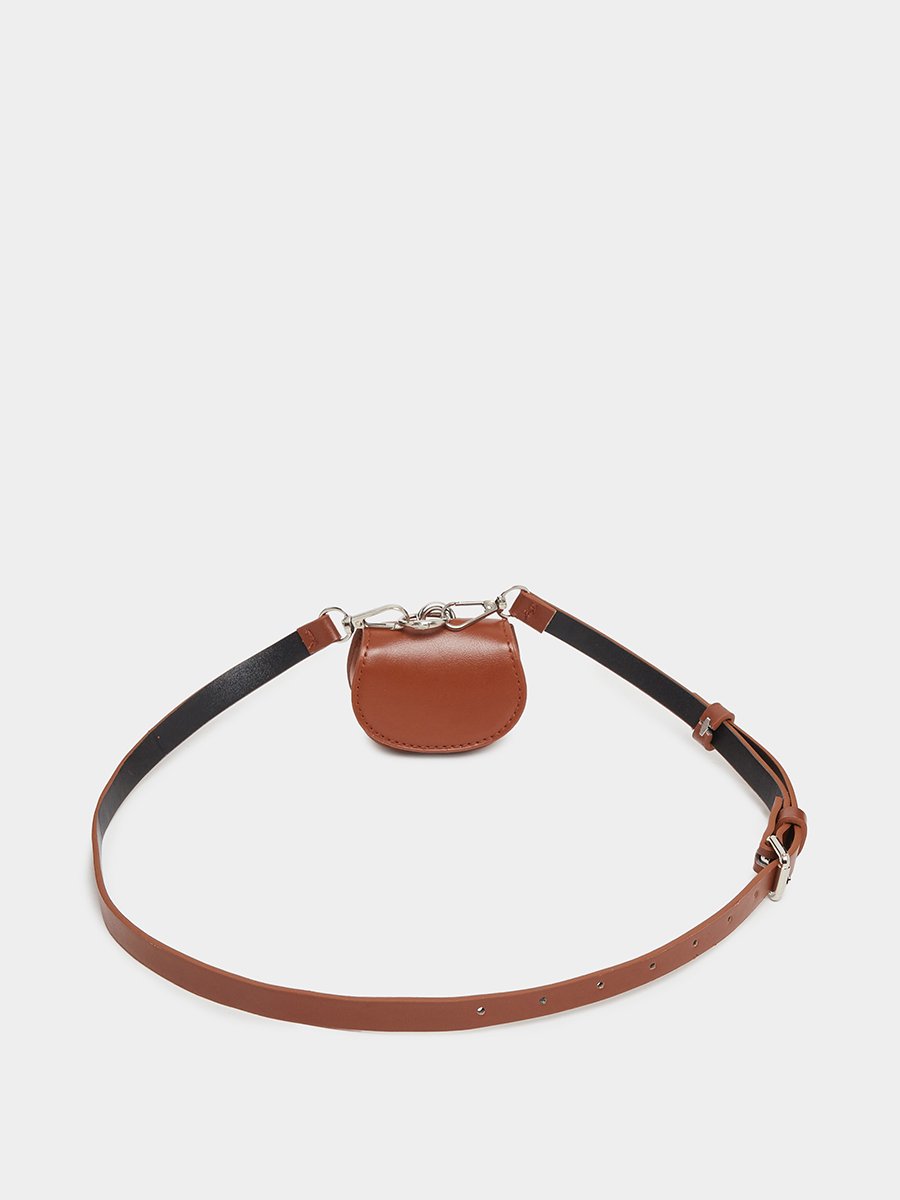 Women Brown Faux Leather Belt with Pouch