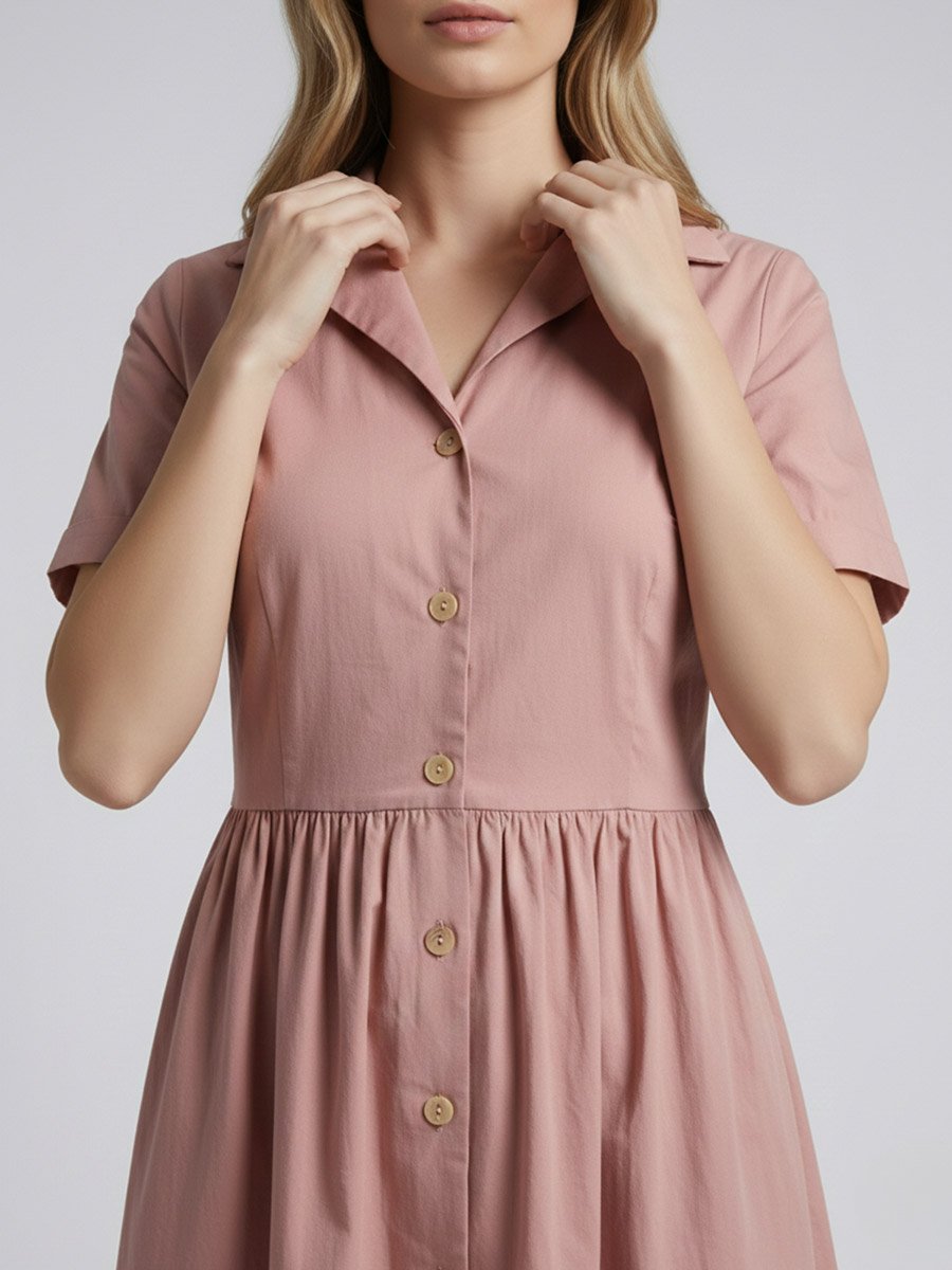 Women Pink Cotton Poplin Midi Dress