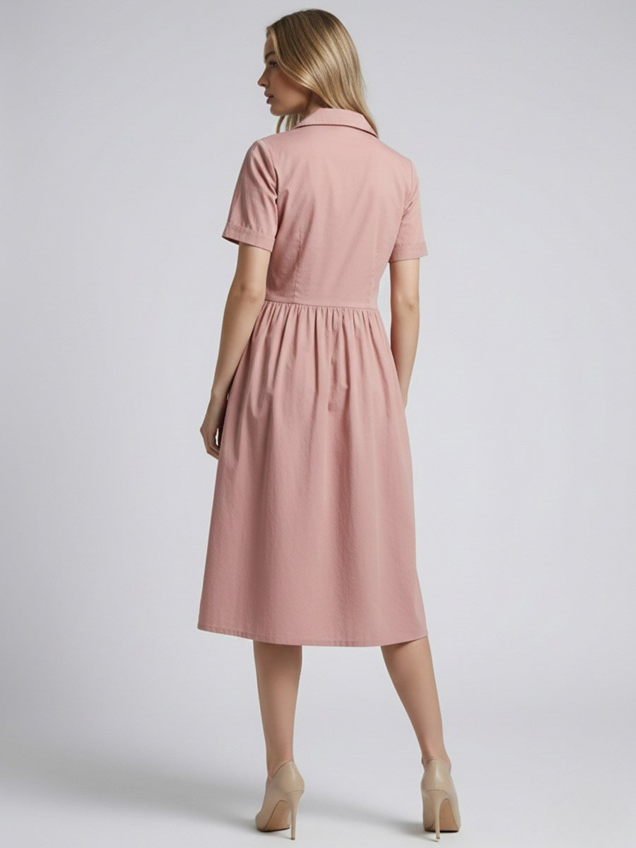Women Pink Cotton Poplin Midi Dress