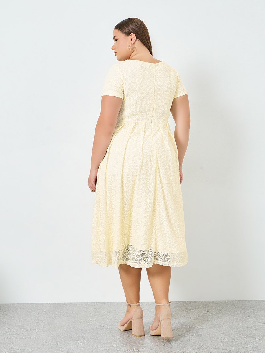 chinese dress ladies WHITE KNIT LACE INSERT MIDI DRESS – AIIZIE main image 1