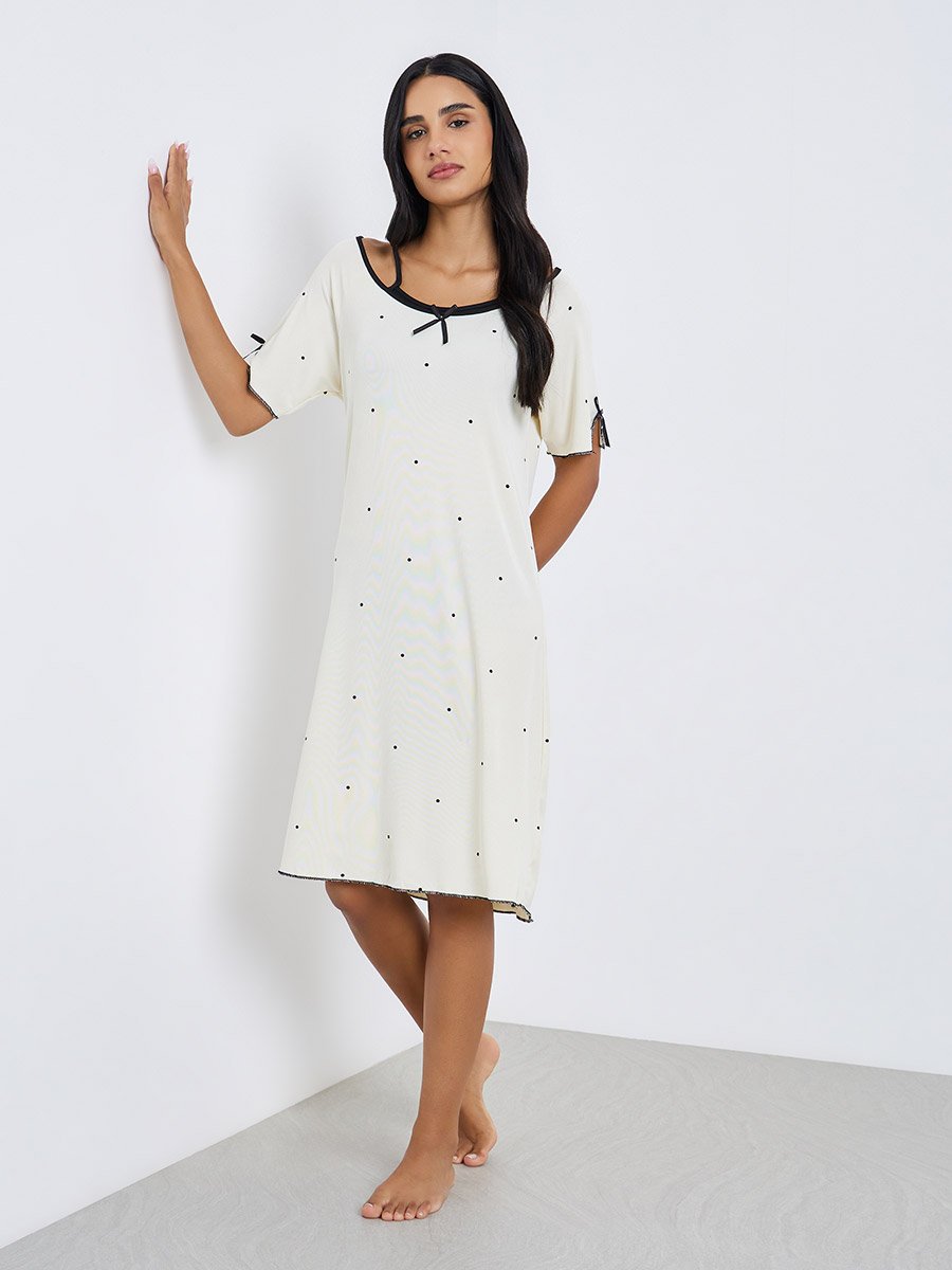 Dot Print Bow Detail Nightdress