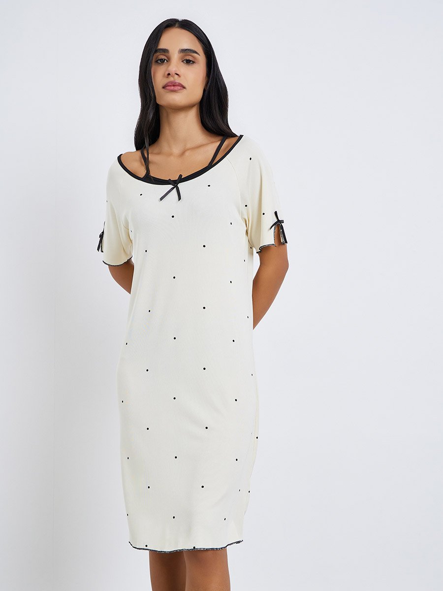 Dot Print Bow Detail Nightdress