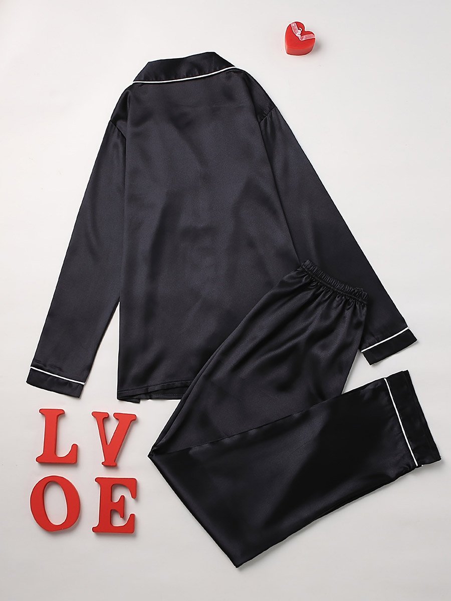 Women Black Long Sleeve Shirt and Pyjama Set