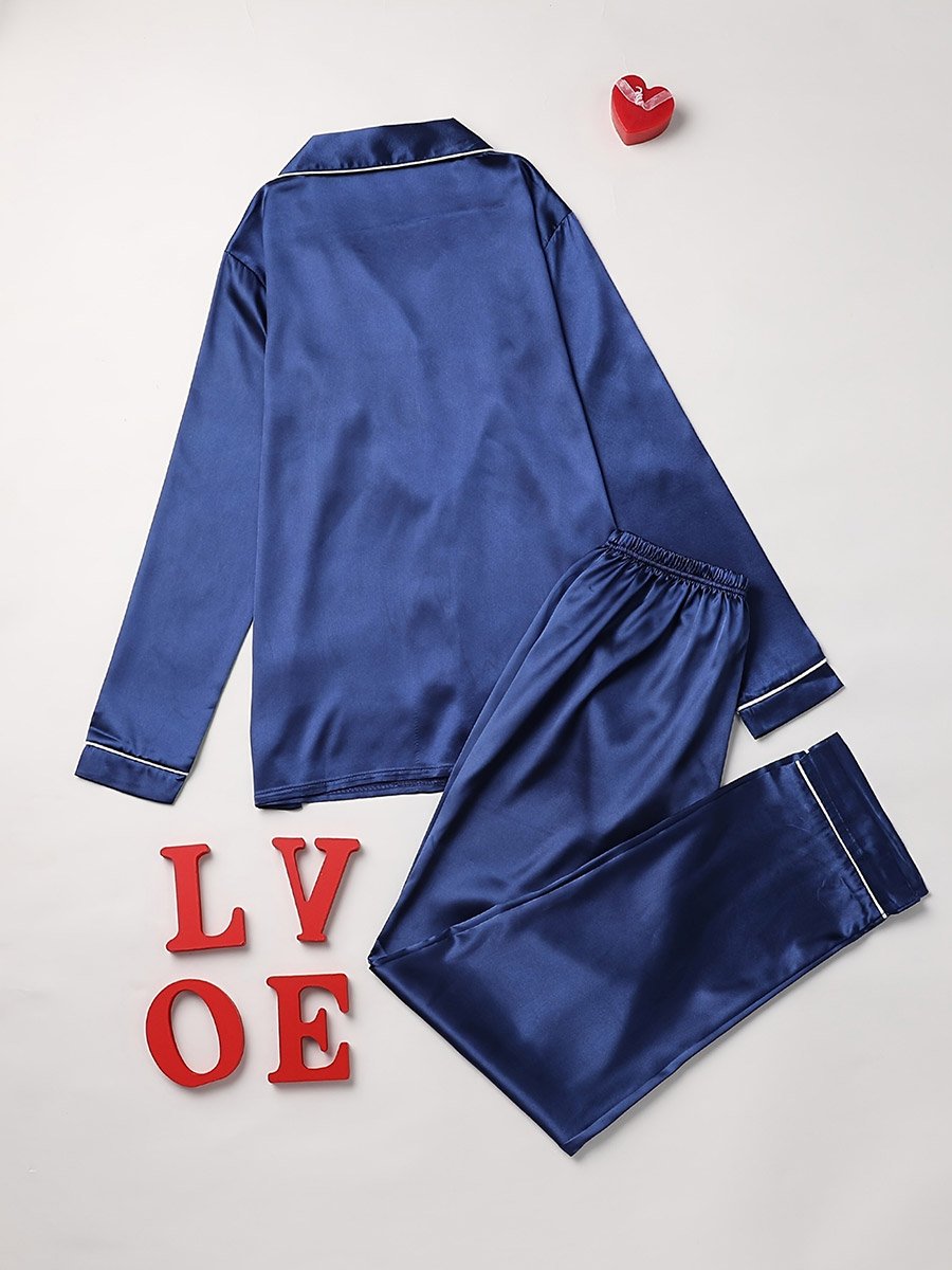 Women Navy Blue Long Sleeve Shirt and Pyjama Set