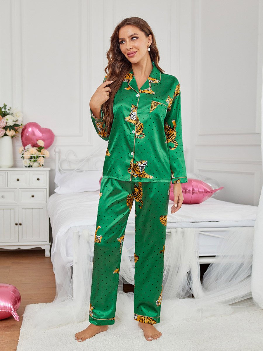 Women Graphic Print Long Sleeve Shirt and Pyjama Set