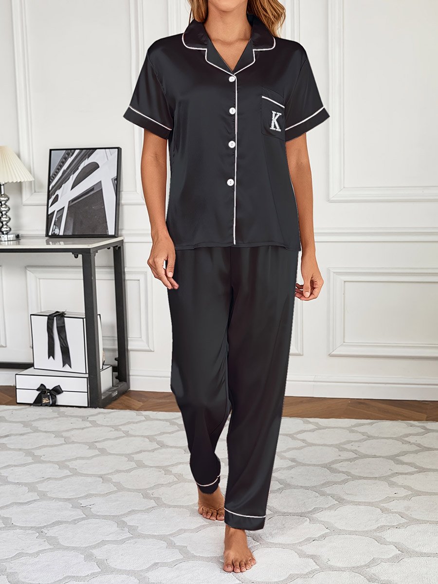 Women Solid Short Sleeve Shirt and Pyjama Set
