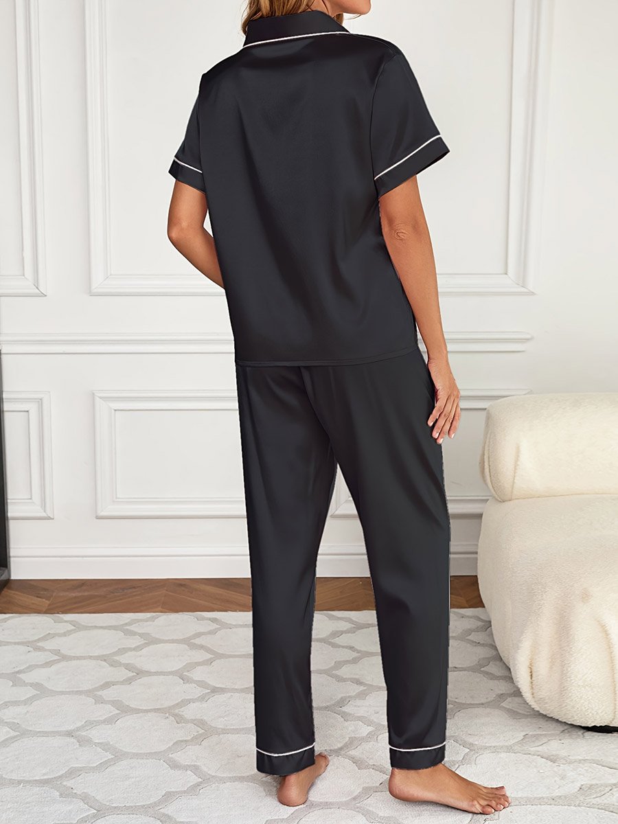 Women Solid Short Sleeve Shirt and Pyjama Set