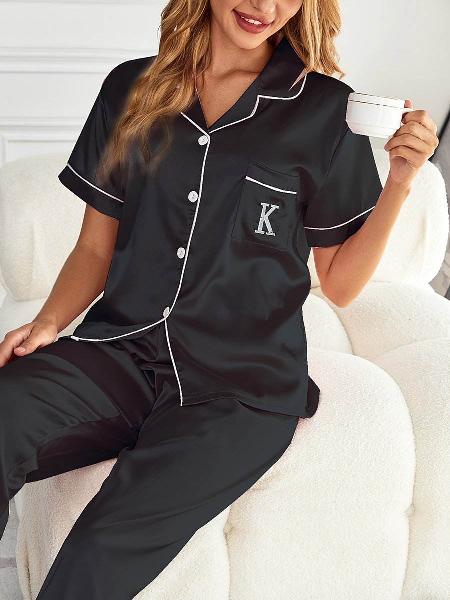 Women Solid Short Sleeve Shirt and Pyjama Set