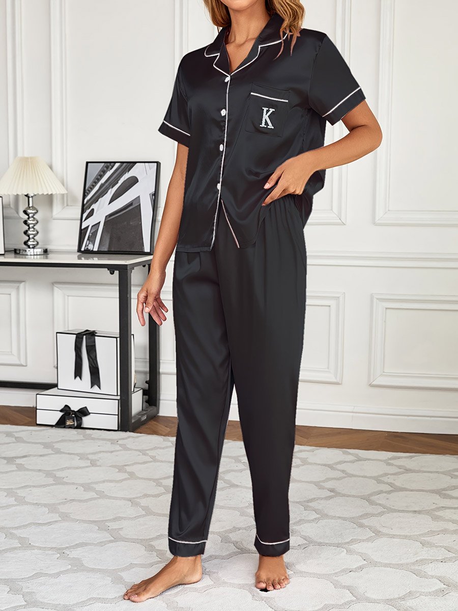 Women Solid Short Sleeve Shirt and Pyjama Set