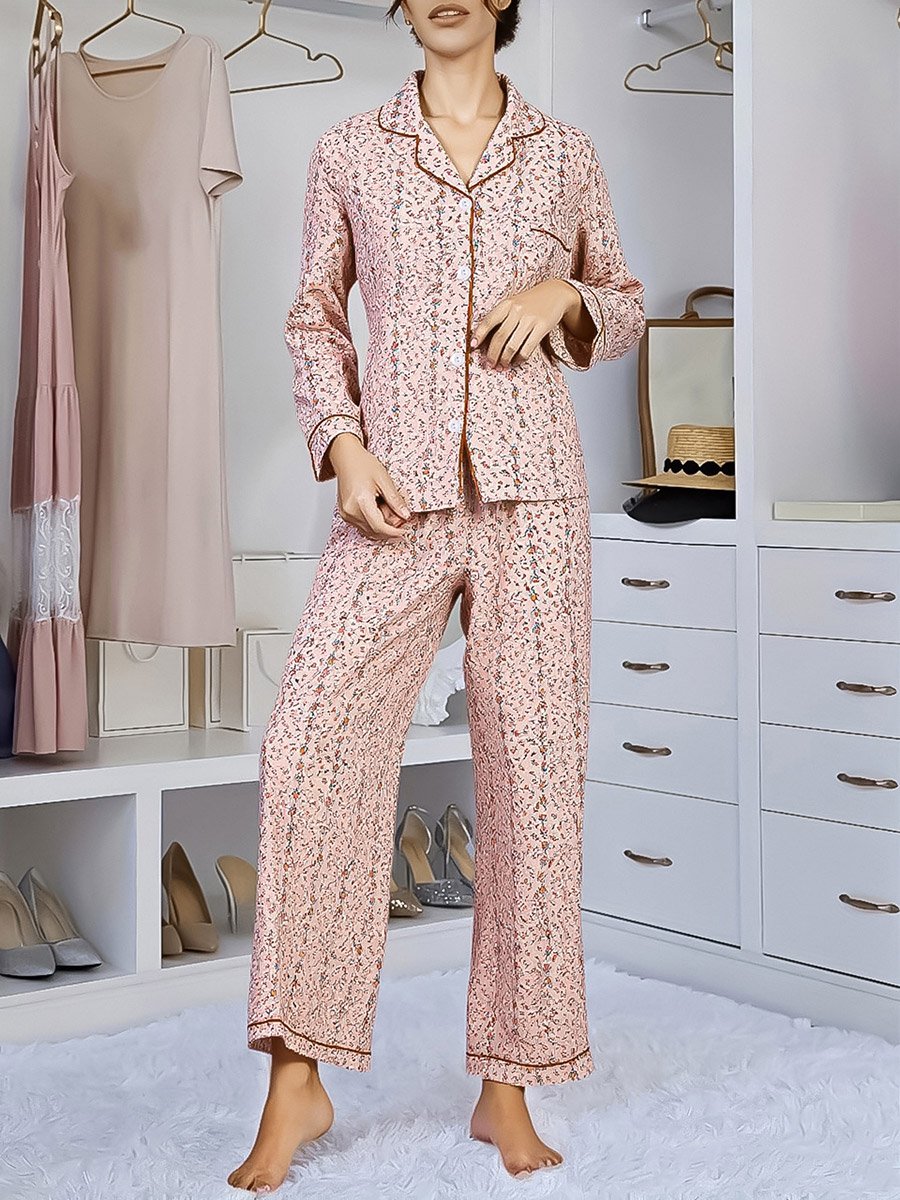 Women Striped Floral Print Shirt and Pyjama Set