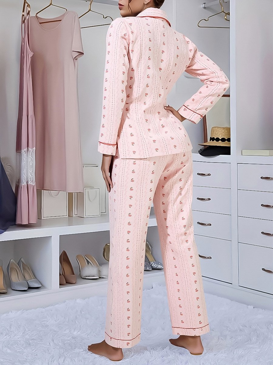 Women Striped Floral Print Shirt and Pyjama Set