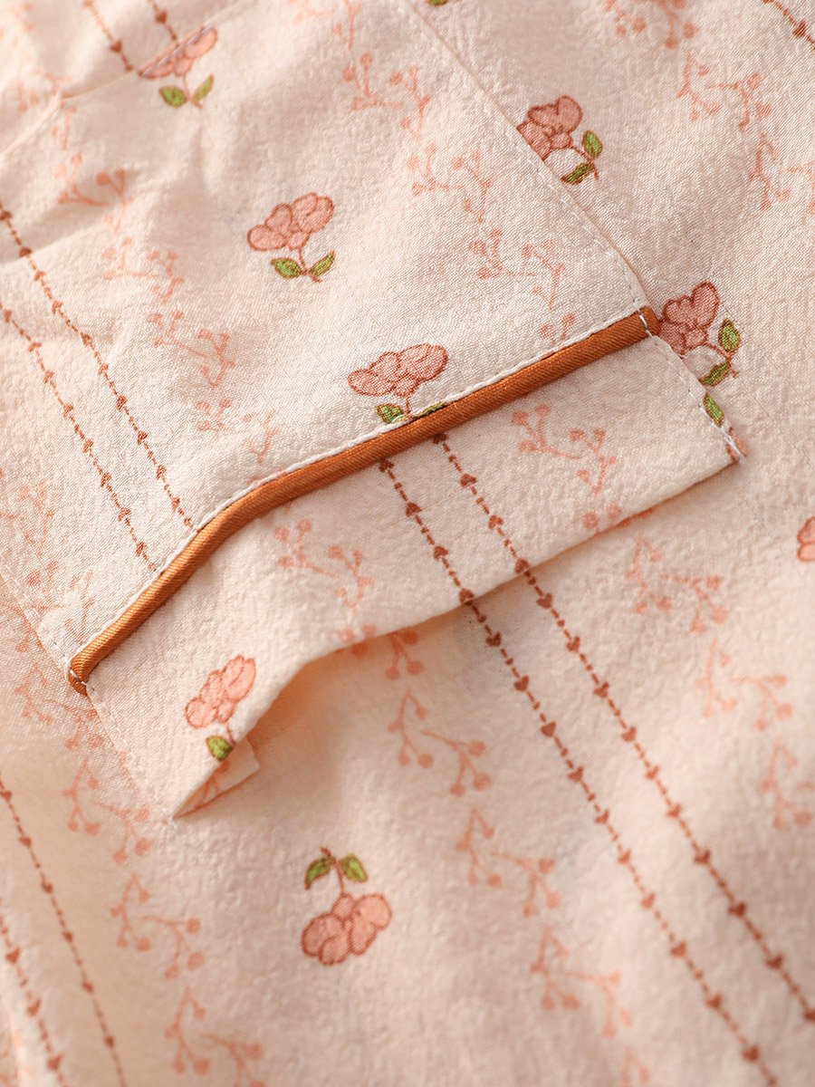 Women Striped Floral Print Shirt and Pyjama Set