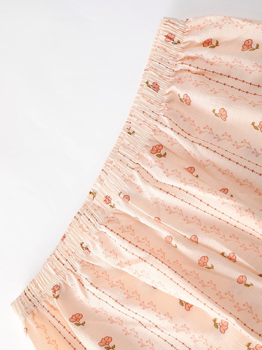 Women Striped Floral Print Shirt and Pyjama Set