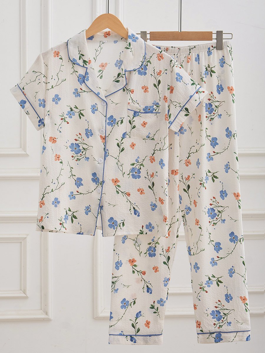 Women Floral Print Shirt and Pyjama Set