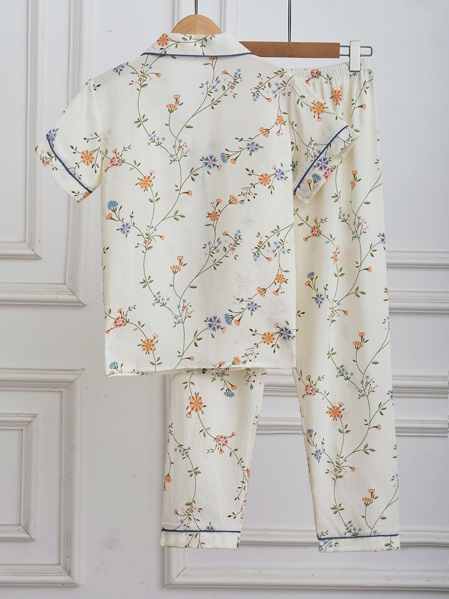 Women Floral Print Shirt and Pyjama Set