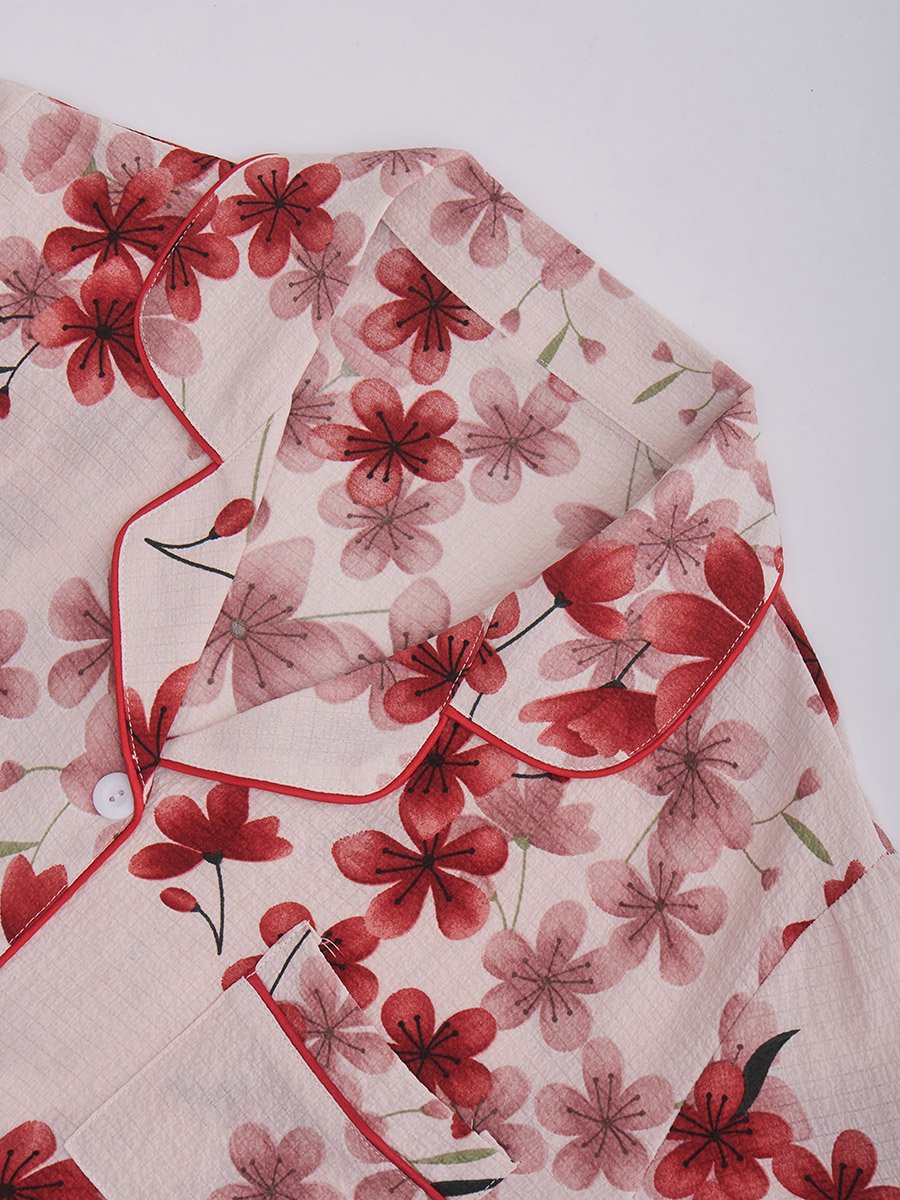 Women Floral Print Shirt and Pyjama Set