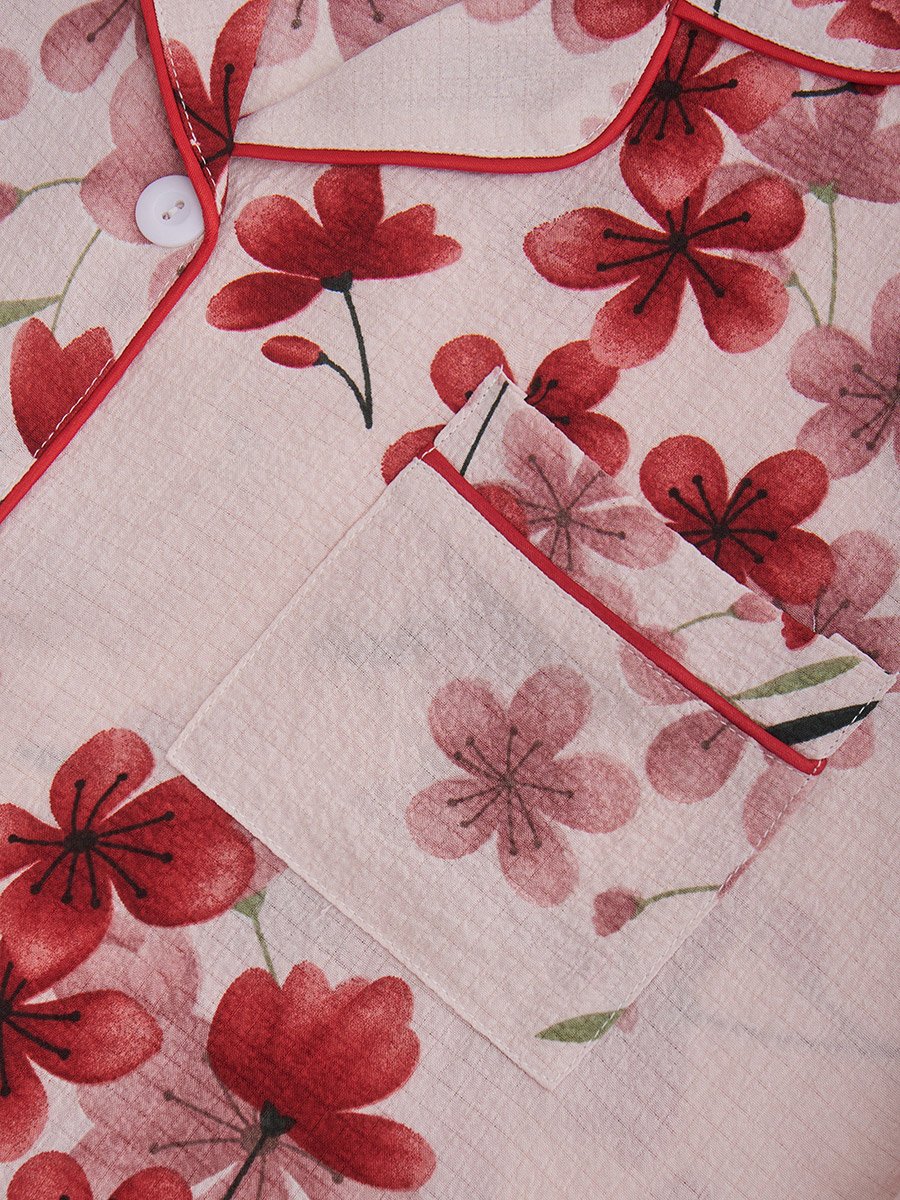 Women Floral Print Shirt and Pyjama Set