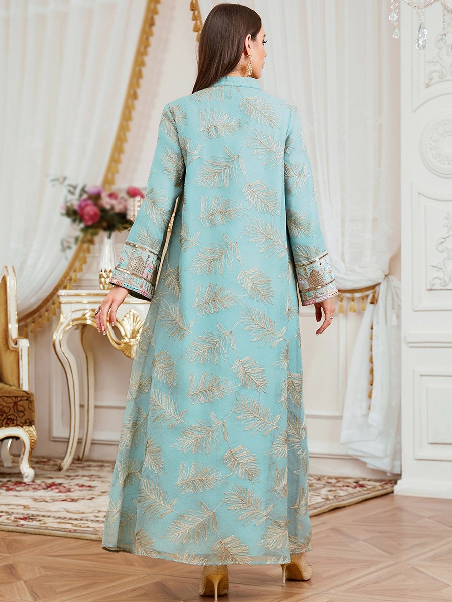 Women Textured Sequin Patch Collared Jalabiya