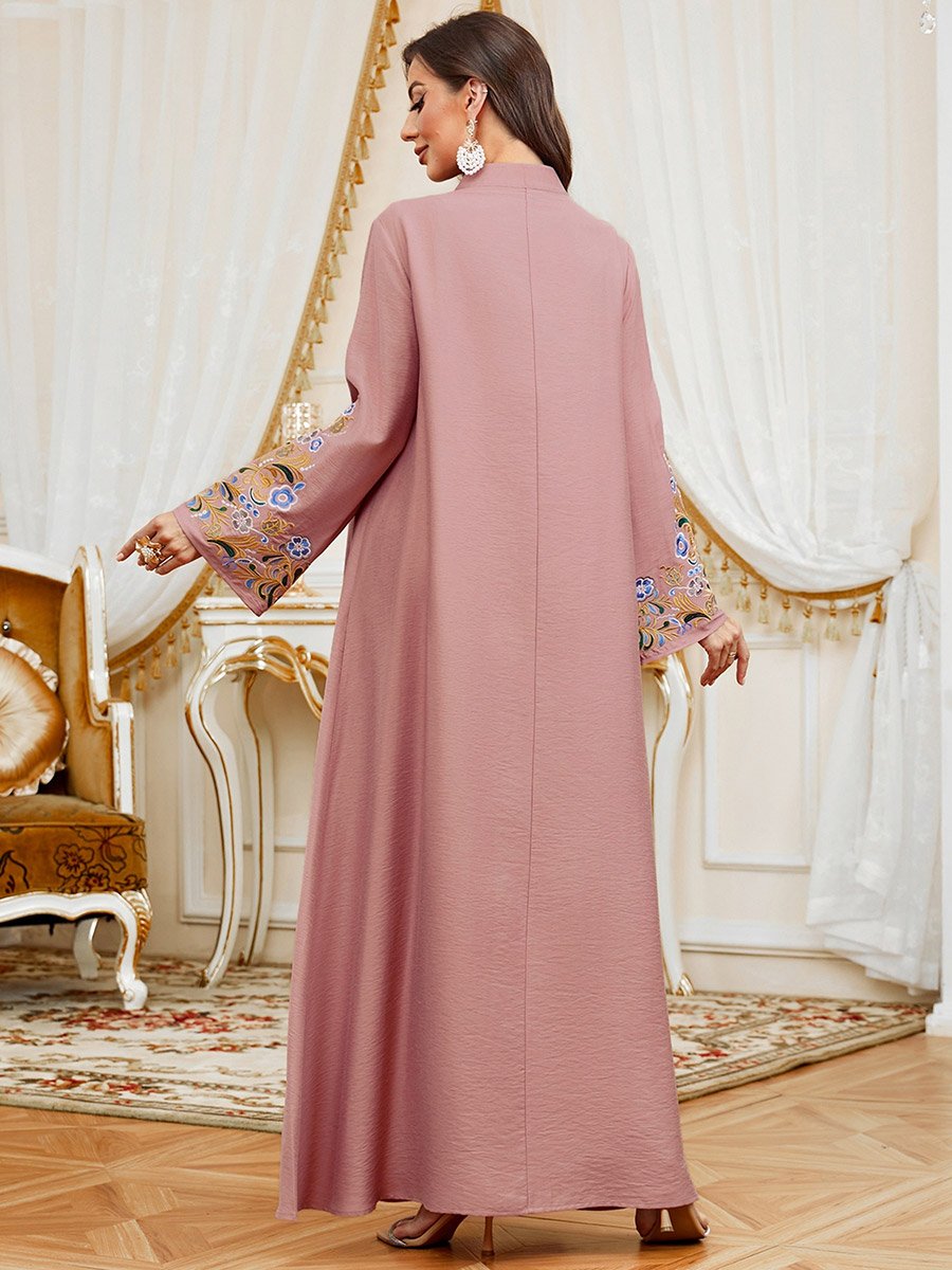Women Faux Pearl Detail Round Neck Jalabiya